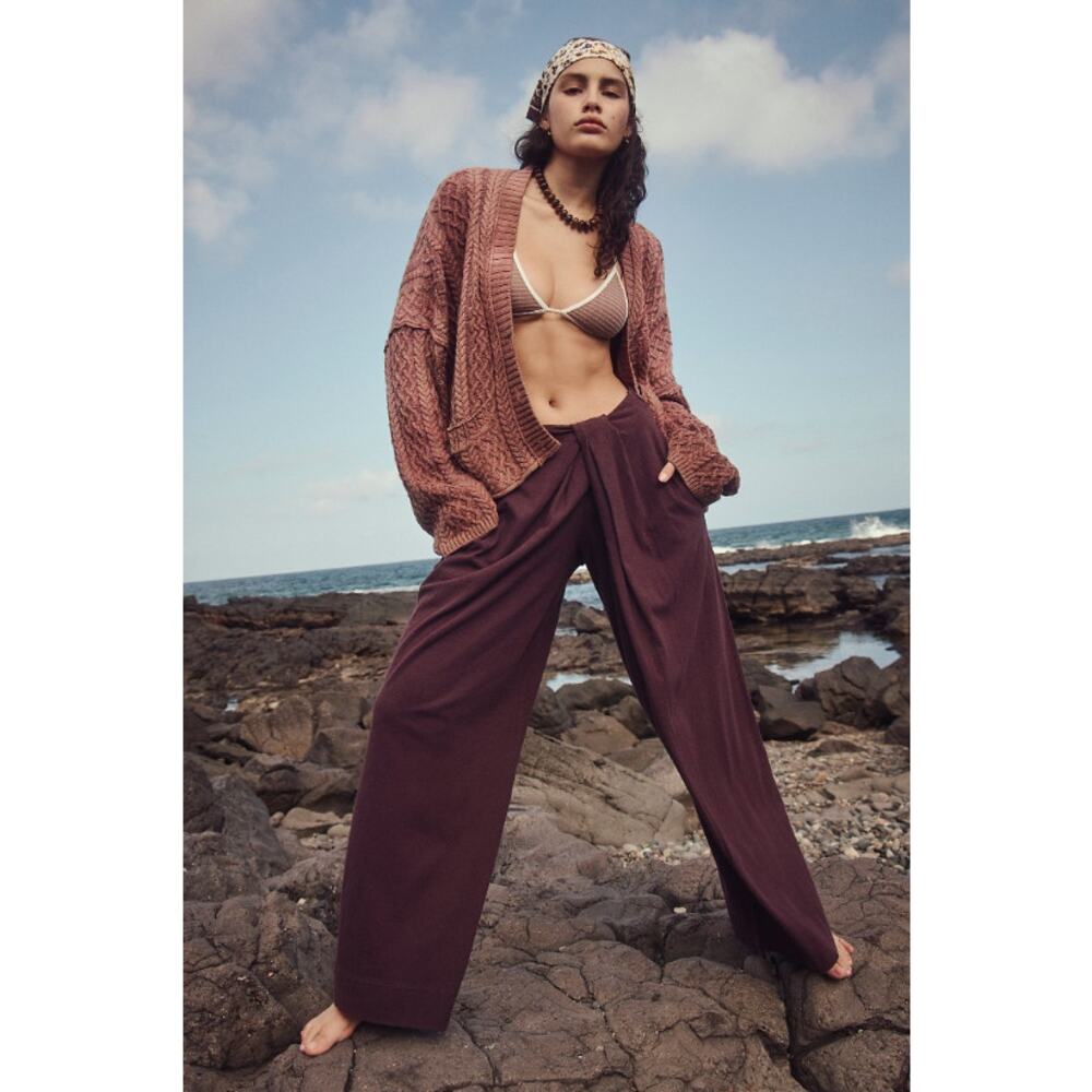 Free People Free-est Wide Leg Sarong Wrap Pants in Fudge Brown, Size Large